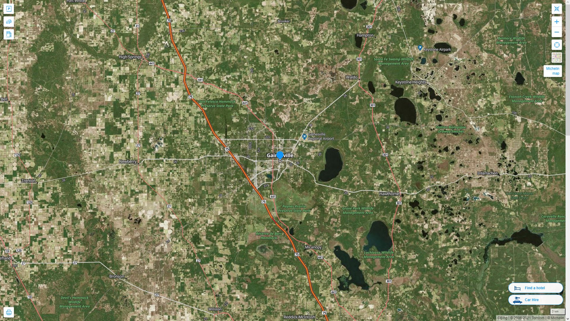 Gainesville Florida Highway and Road Map with Satellite View